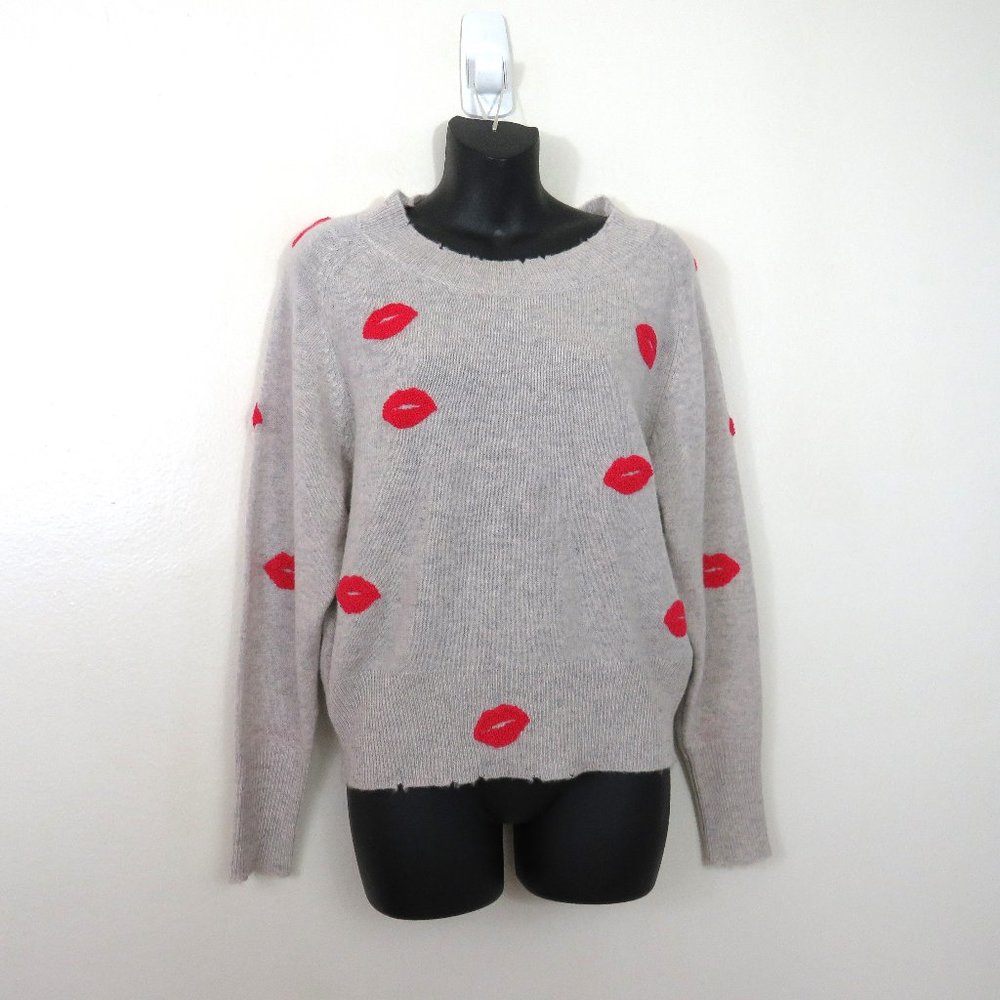 27 Miles XS 100% Cashmere Kisses Sweater Pink Lips Casual